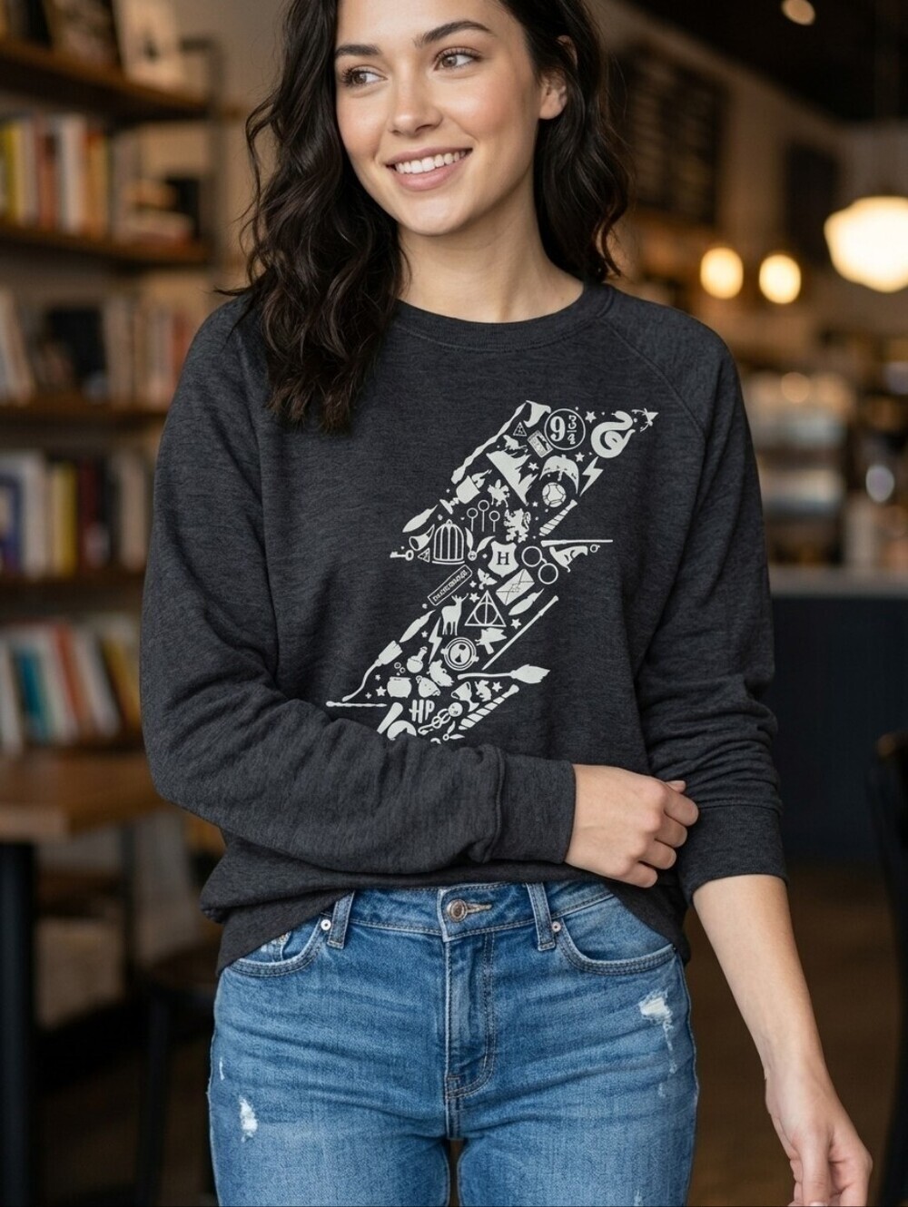 Jadelynn Brooke Medium Black Harry Potter Lightning Bolt Sweatshirt